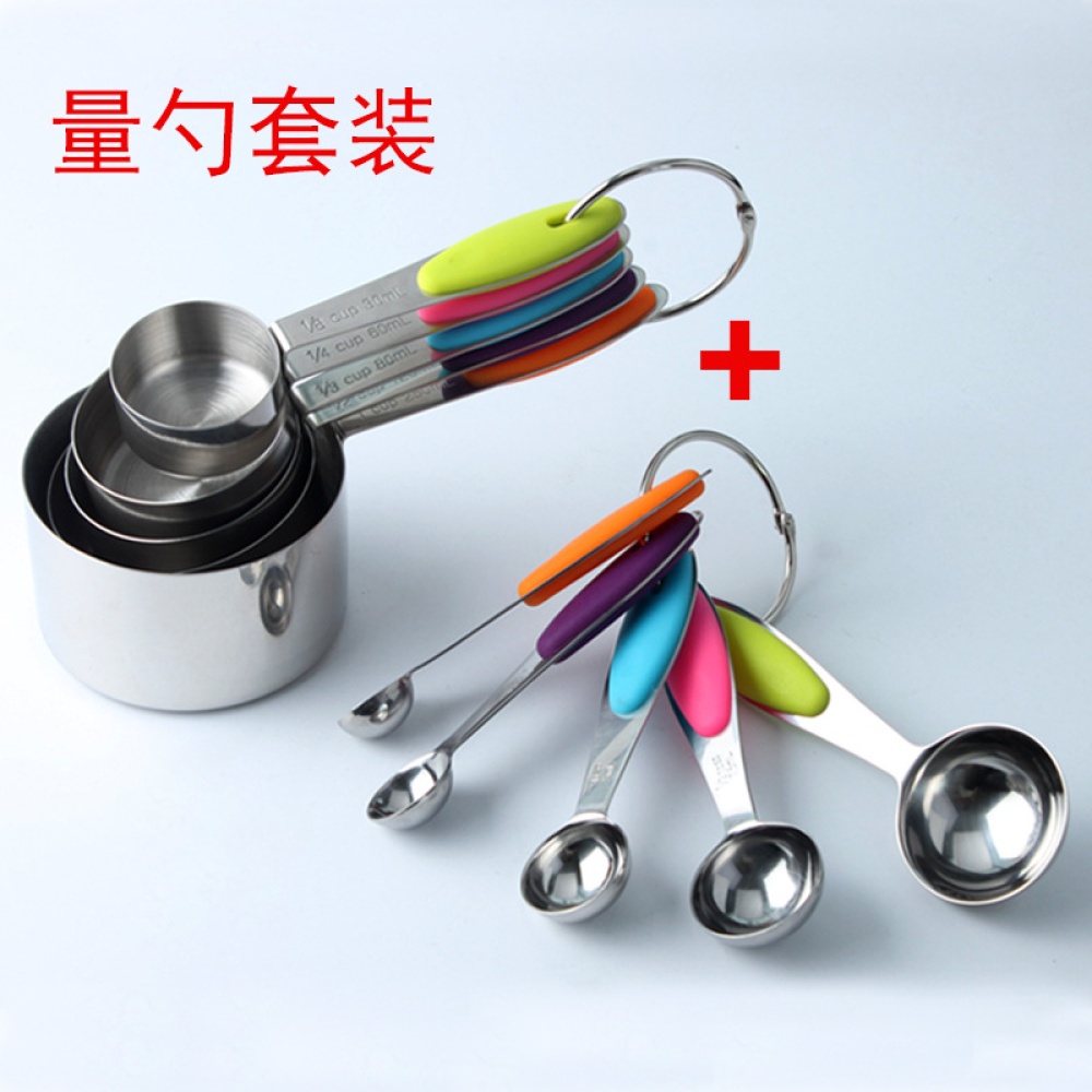 10Pcs/Set Stainless Steel Measuring Cups Spoons Set with Silicone Insulation Pad Baking Tools Color box black - Image 3