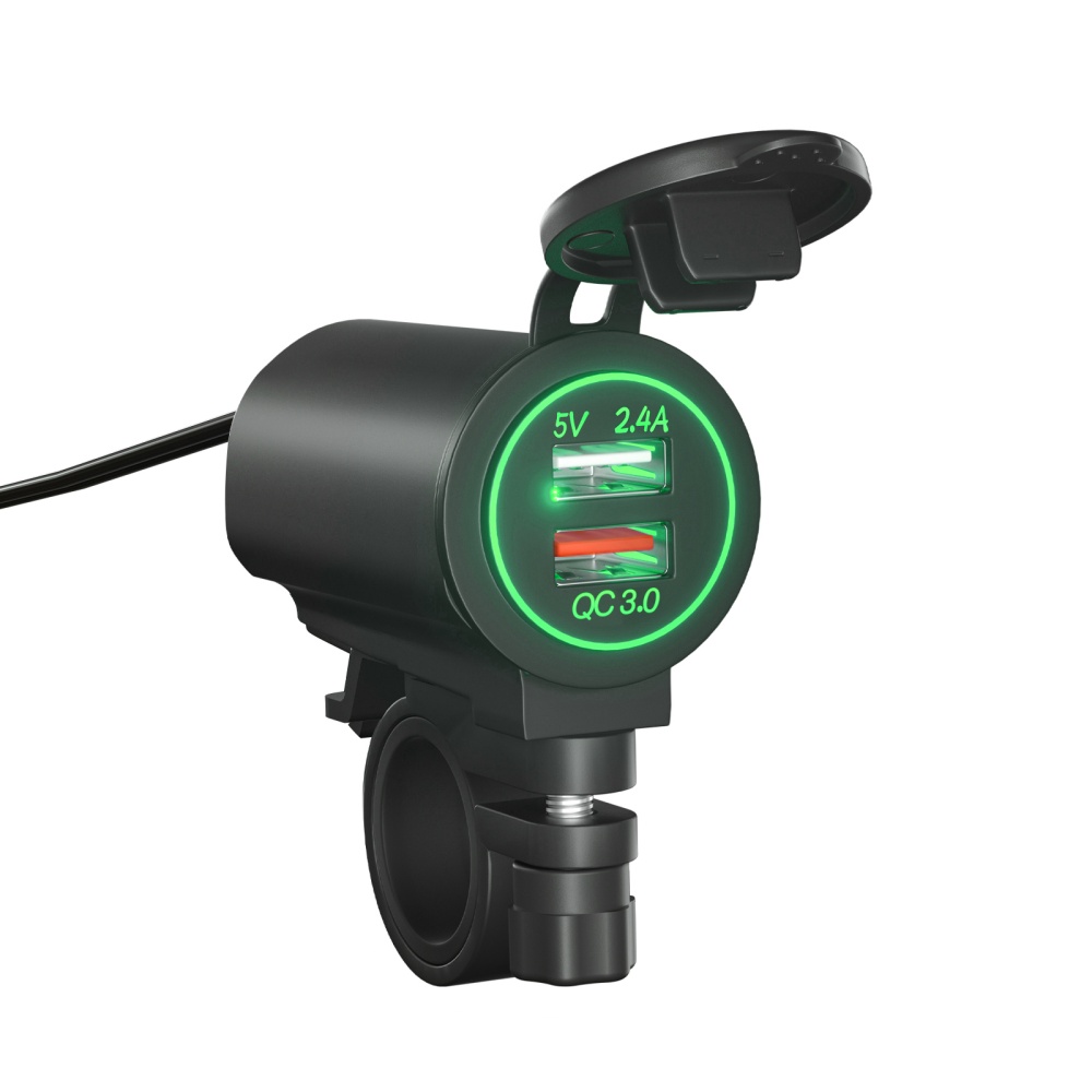 Motorcycle Charger Quick Charge Dual Usb Socket Port Interface Fast With Voltmeter Modified Parts green light