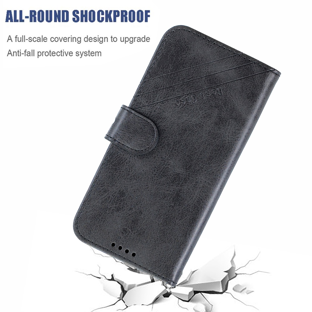 For Samsung A7 2018 Denim Pattern Solid Color Flip Wallet PU Leather Protective Phone Case with Buckle & Bracket black - Image 3