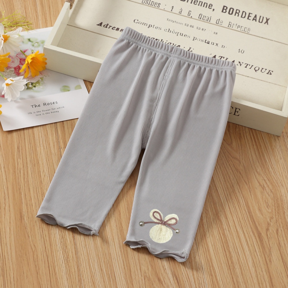 Toddlers Leggings Kids Girls Cropped Pants Solid Color Elastic Waist Belt Summer Outerwear Bottoms gray 1-2Y 80cm - Image 3