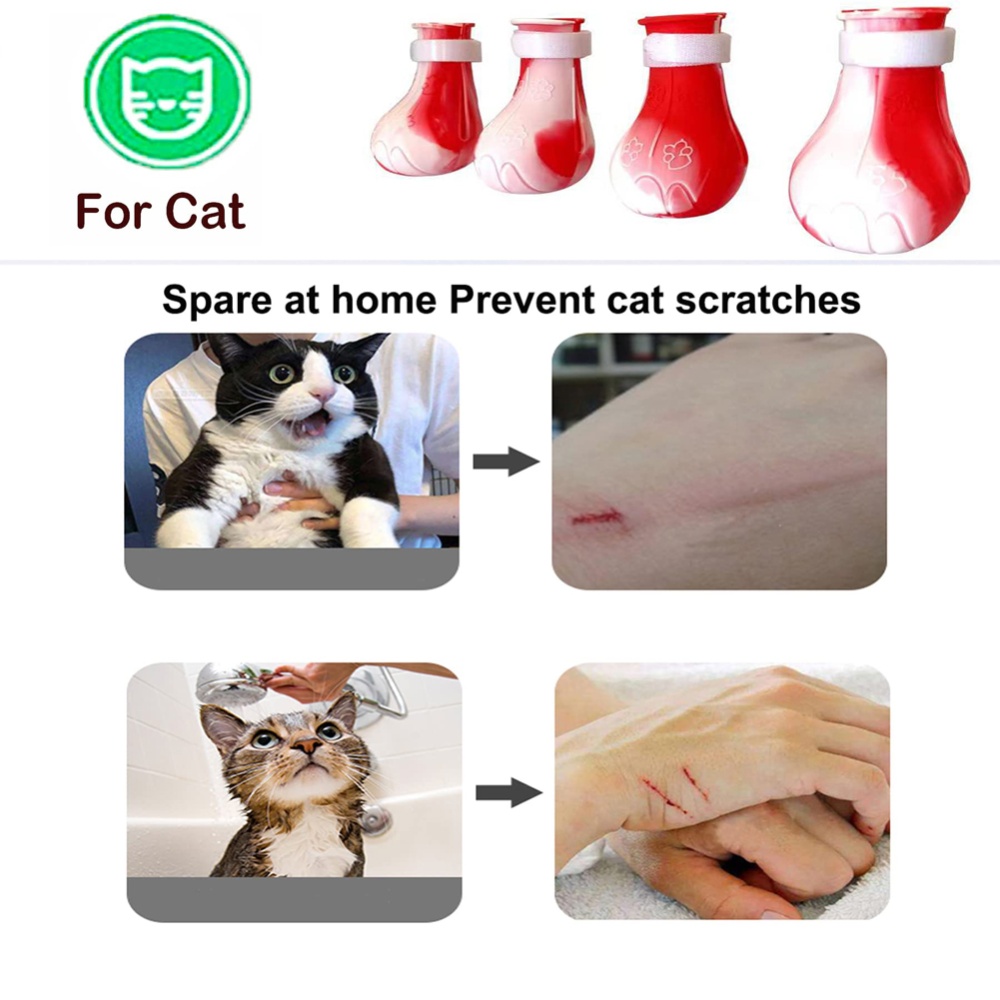 4pcs Pet Cat Silicone Foot Cover Washable Anti-scratch Contrast Color Paw Protector Boot Supplies Green and white mixed color - Image 3