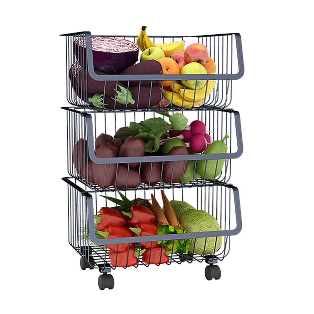 Metal Wire Basket with Wheel for Kitchen Bedroom Bathroom Fruit Vegetable Storage 3 layers - Image 3