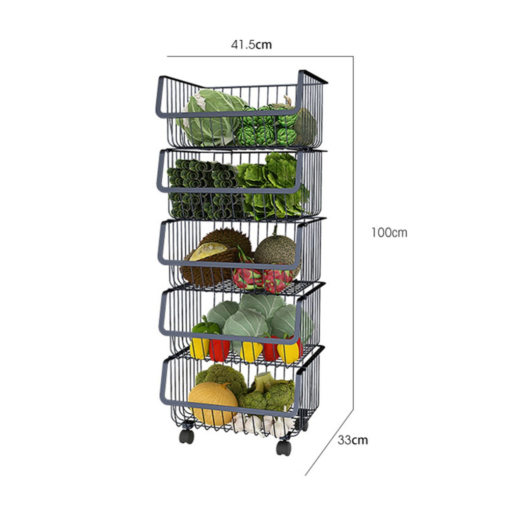 Metal Wire Basket with Wheel for Kitchen Bedroom Bathroom Fruit Vegetable Storage 5layers - Image 3