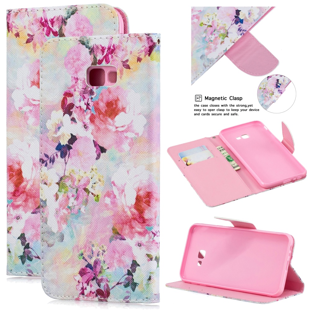 For Samsung J4 Plus/J6 Plus Cartoon Phone Shell Delicate Smartphone Case PU Leather Overall Protective Wallet Design Watercolor flower - Image 3