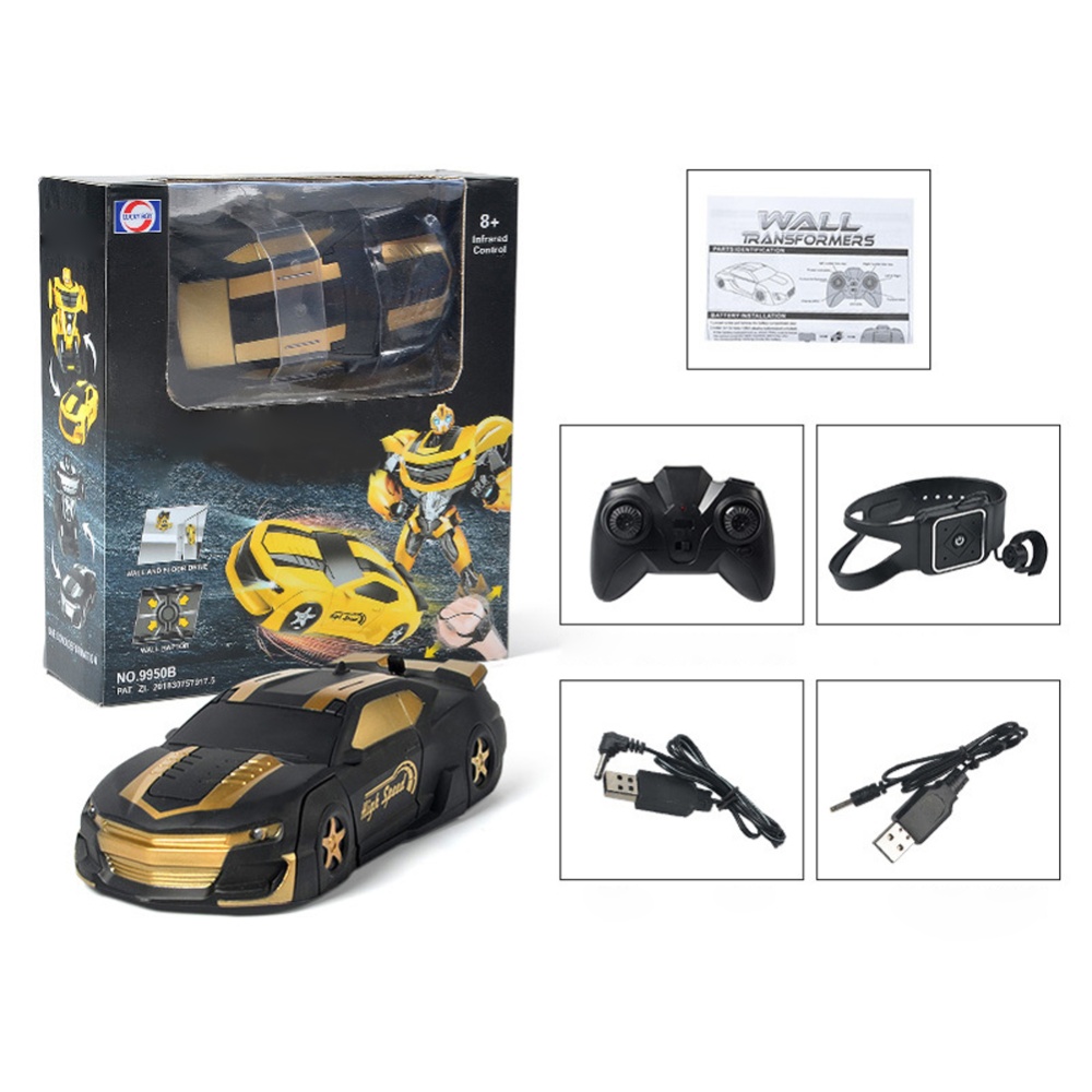 Kids Remote Control Car Gesture Induction Deformation Wall Climbing Stunt 9950b Black and Gold - Image 2