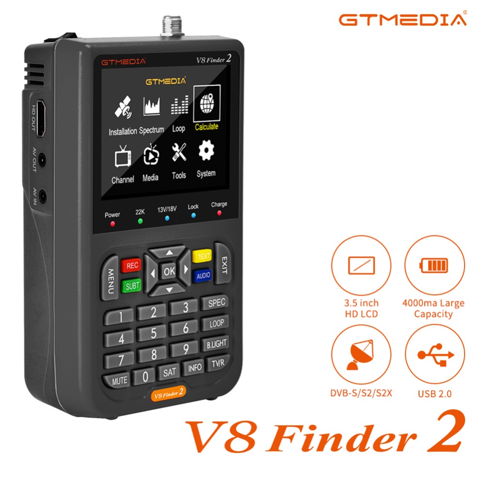 1080p HD V8 Finder2 Meter Satellite Signal Finder Dvb-s s2 s2x Handheld Spectrum Analyzer Black - Image 3