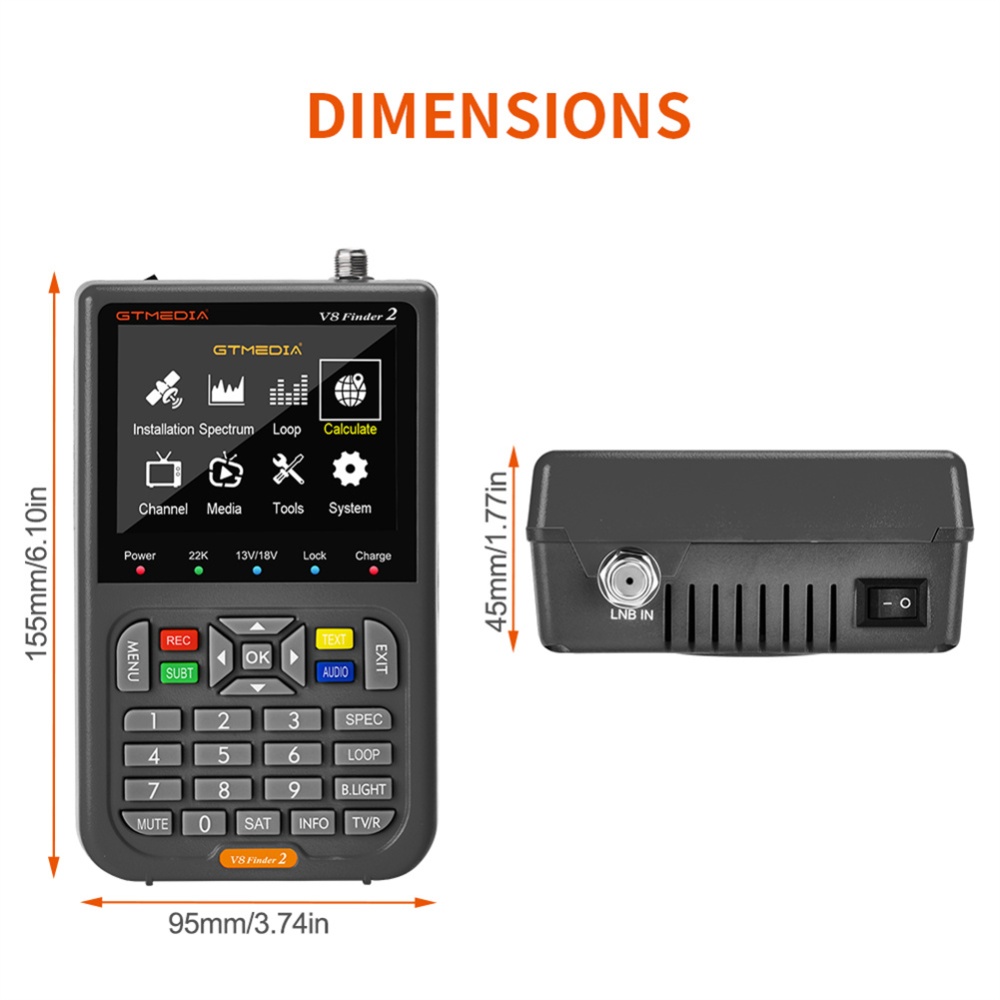 1080p HD V8 Finder2 Meter Satellite Signal Finder Dvb-s s2 s2x Handheld Spectrum Analyzer Black - Image 2