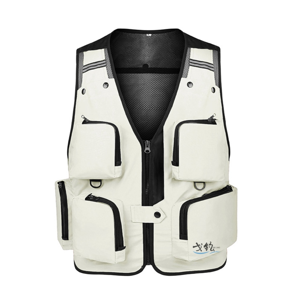 Outdoor Fishing Vest Multi-pocket Photography Waistcoat Jacket Creamy-white_L - Image 3