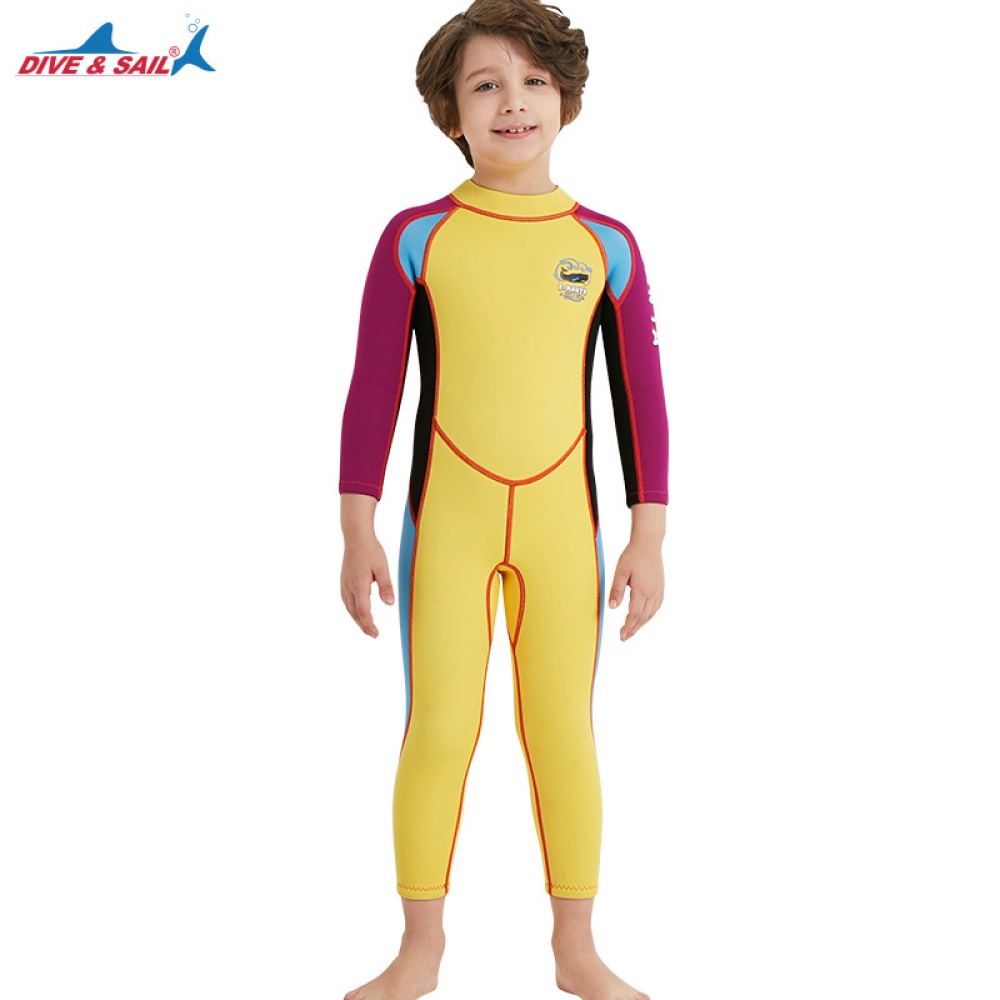 2.5mm Children's High Elastic Scuba Diving Suit Long Sleeve Bathing Yellow purple sleeve_S - Image 2