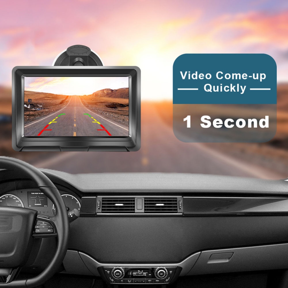 Wired HD Reversing Camera with 5 Inch LCD Ahd Monitor License Plate Frame Display Black - Image 2