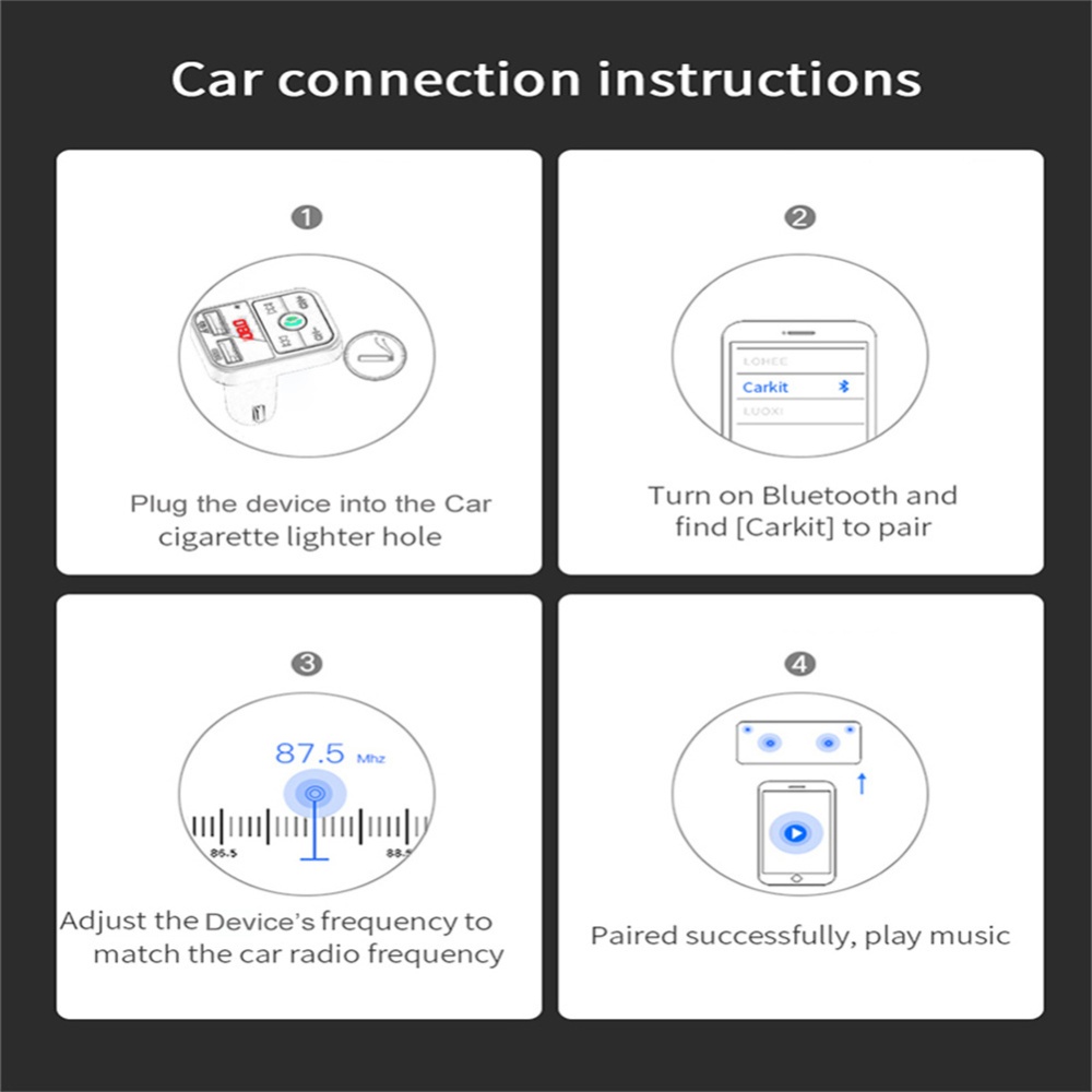 Luminous Bluetooth-compatible 5.0 Car Fm Transmitter Hands-free Multi-function Mp3 Player Wireless Receiver Usb Fast Charger black F6 - Image 3