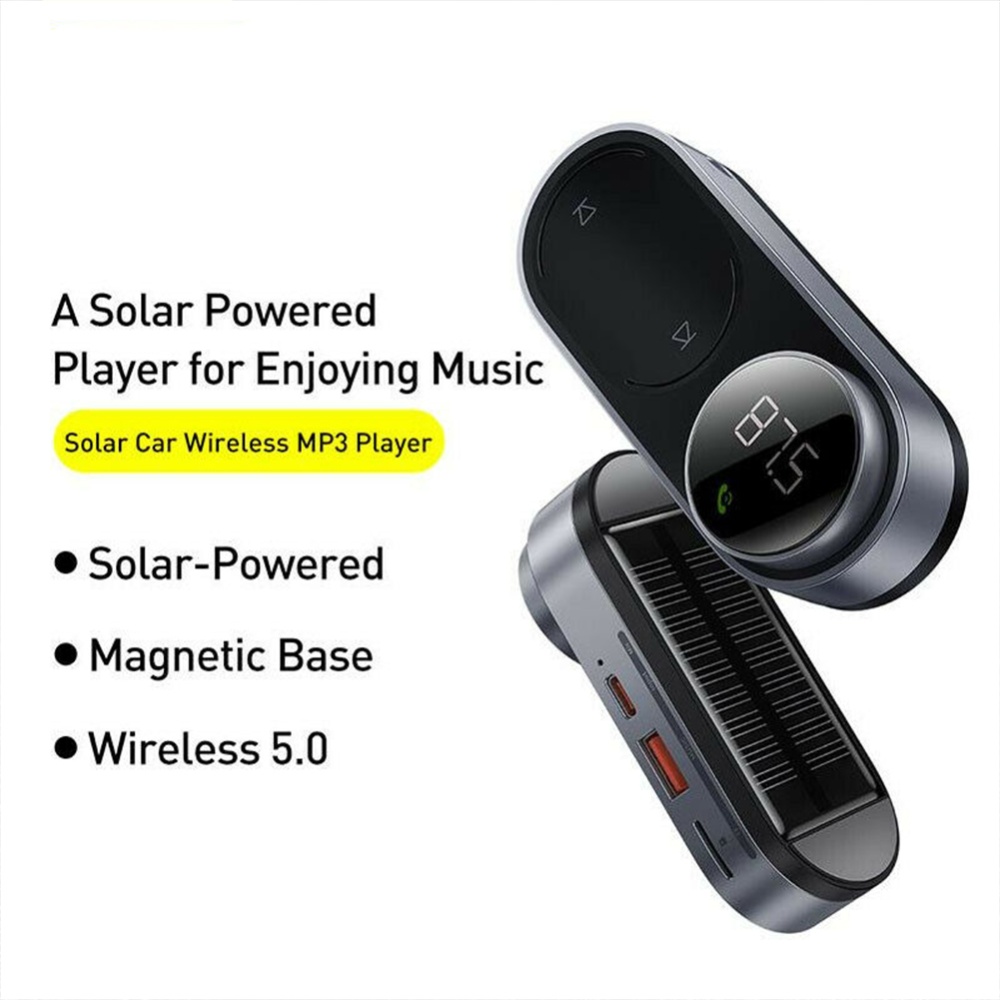 Solar Car Bluetooth-compatible Mp3 Player Rechargeable Charger Intelligent Noise Reduction Magnetic Wireless Fm Transmitter black - Image 2