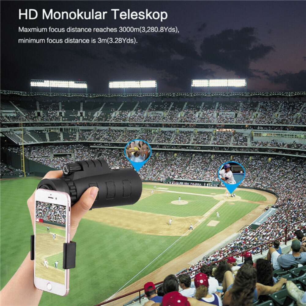 40x60 Portable HD Optical Monocular Telescope Day/Night Vision+Phone Clip+Tripod As shown - Image 3