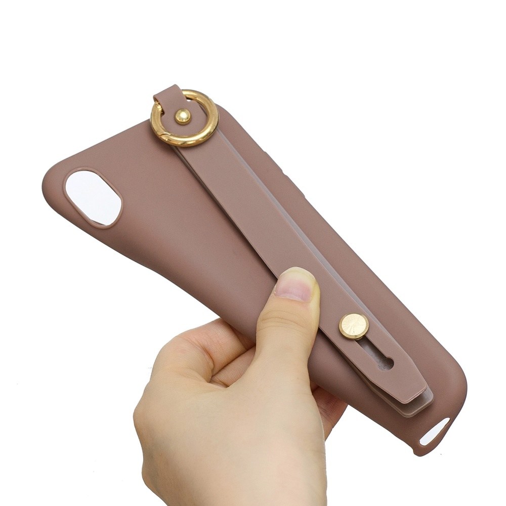 For Redmi 6A Simple Solid Color Chic Wrist Rope Bracket Matte TPU Anti-scratch Non-slip Protective Cover Back Case 9 coffee - Image 3