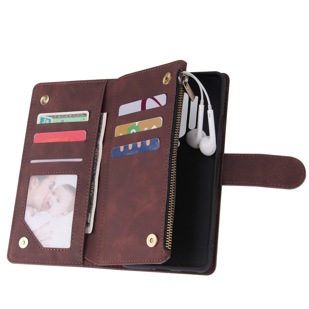 For One plus 8 pro Mobile Phone Case Smartphone Shell Wallet Design Zipper Closure Overall Protection Cellphone Cover 3 brown - Image 3