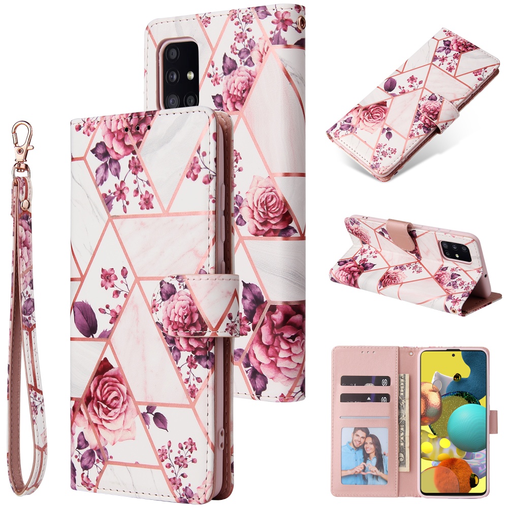 For Samsung A51 5g Mobile Phone Cover Marble Pattern Splicing Flip Leather Case Rose gold - Image 3