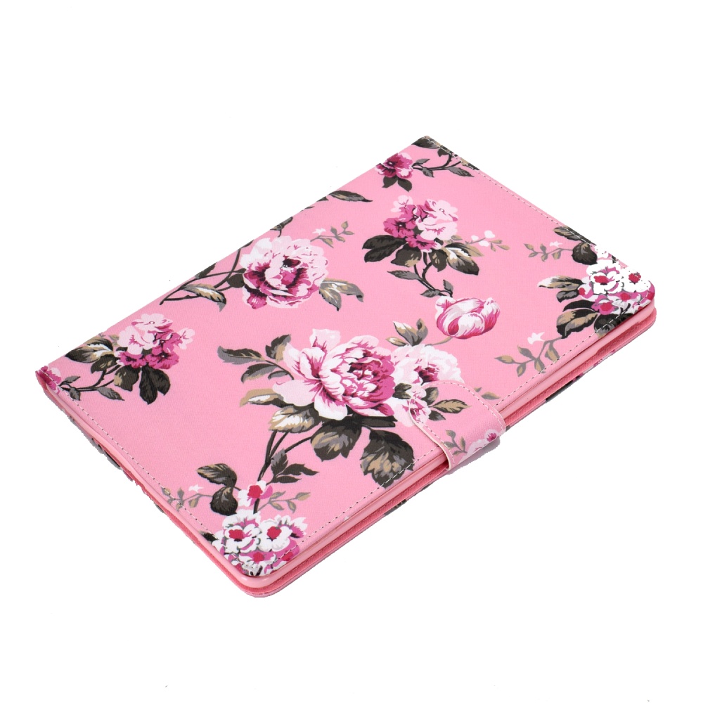 For iPad 10.5 2017/iPad 10.2 2019 Laptop Protective Case Color Painted Smart Stay PU Cover with Front Snap Pink flower - Image 3