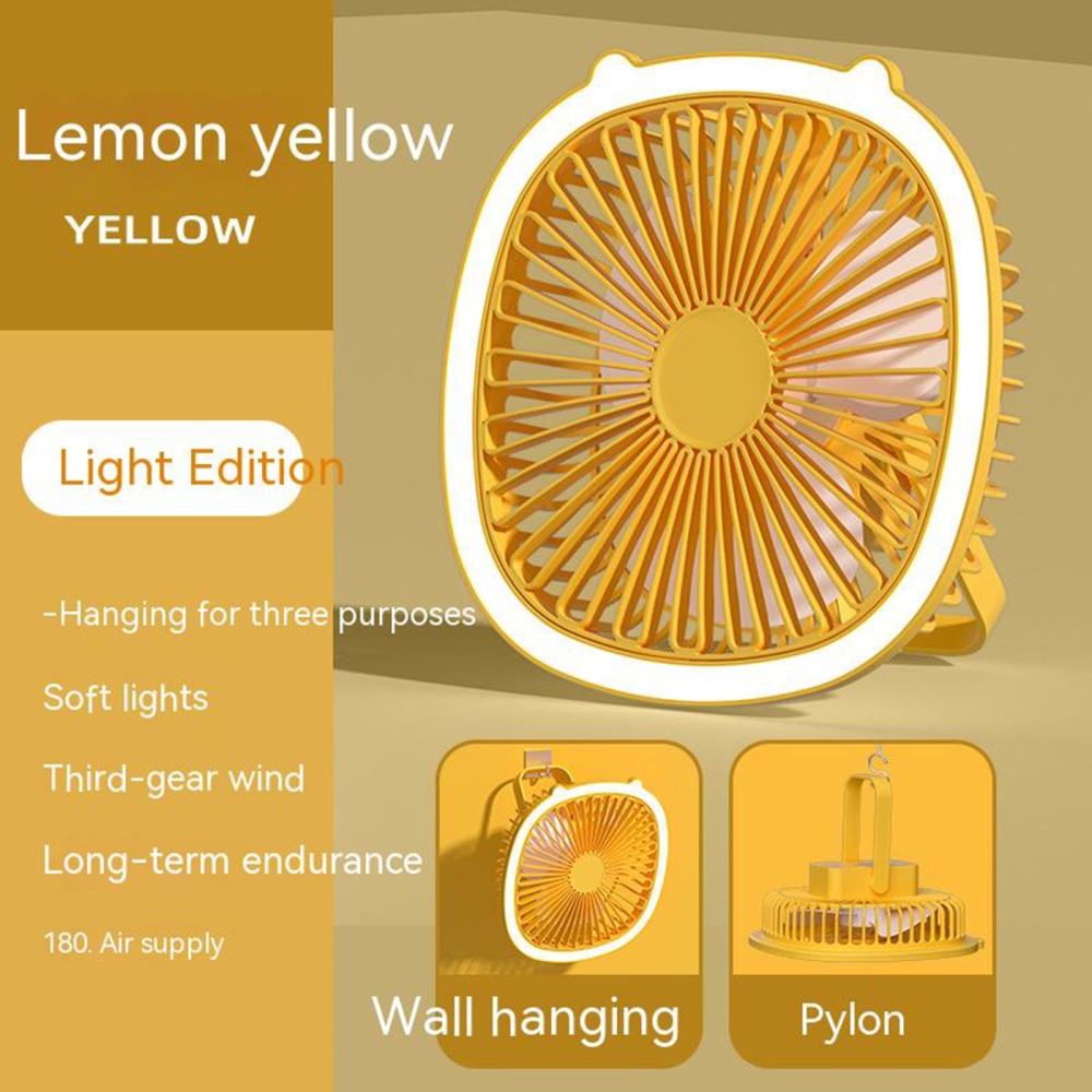 3w 5v Portable Mini Fan With Led Light 3 Levels Usb Rechargeable Air Cooling Household Electrical Appliances yellow