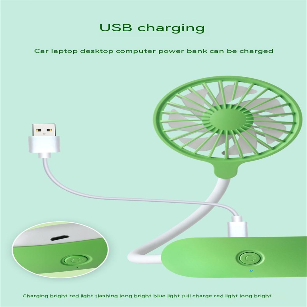 Outdoor Portable Folding Hanging Neck Fan 360 Degree 3 Levels Speeds Low Noise Usb Rechargeable Mini 1800mAh: green - Image 3