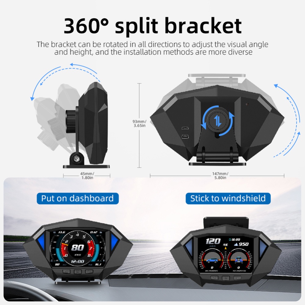 P1 Head Up Display Obd Gps Hud HD Lcd Instrument Smart Digital Speedometer Black - Image 2