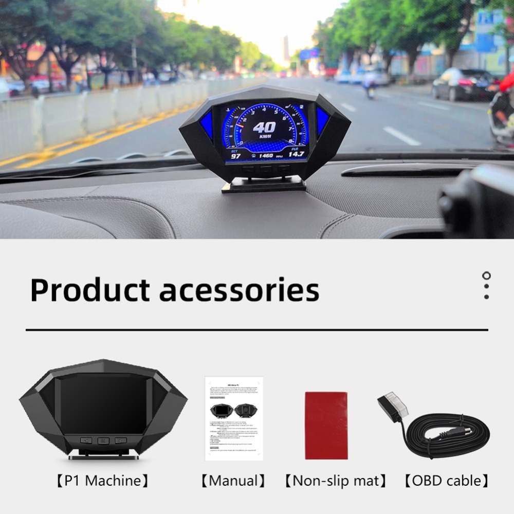 P1 Head Up Display Obd Gps Hud HD Lcd Instrument Smart Digital Speedometer Black - Image 3