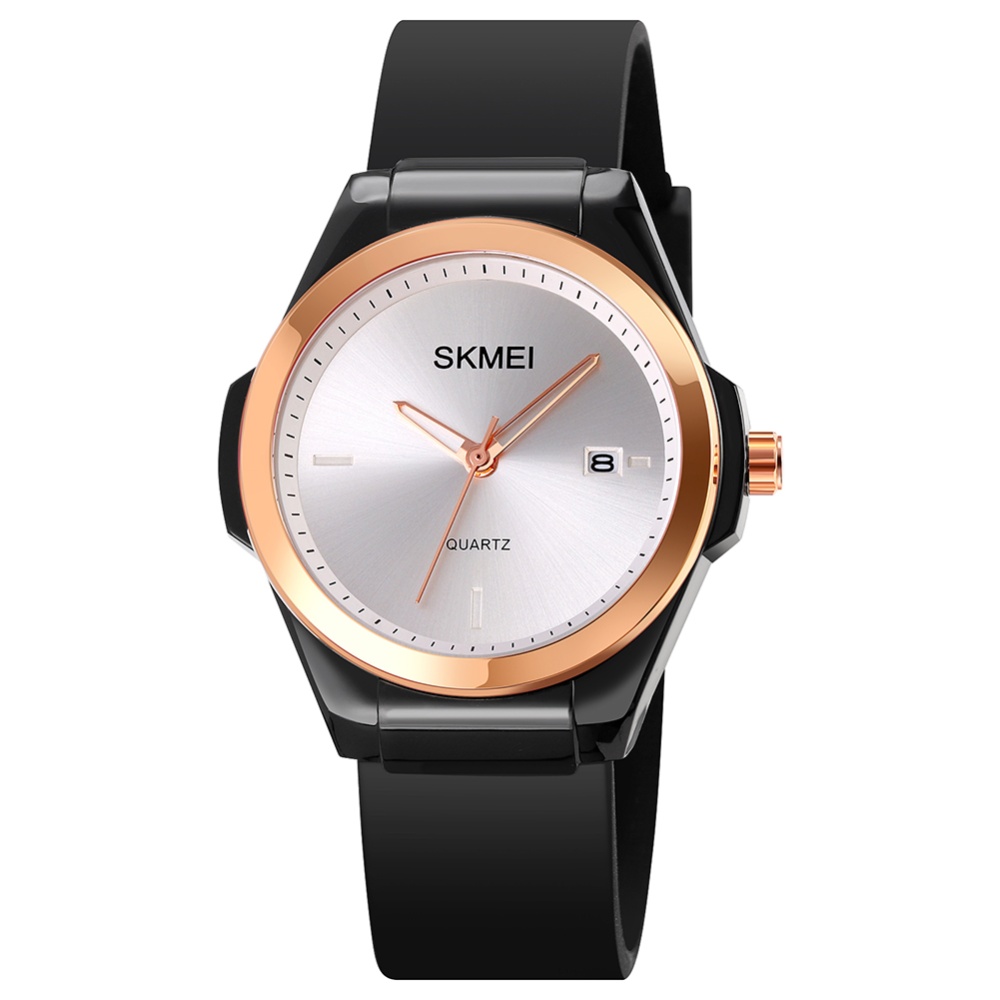 SKMEI Fashion Women Quartz Watches Silicone Band Time Date Display Waterproof Casual Wristwatch black shell silver face - Image 3