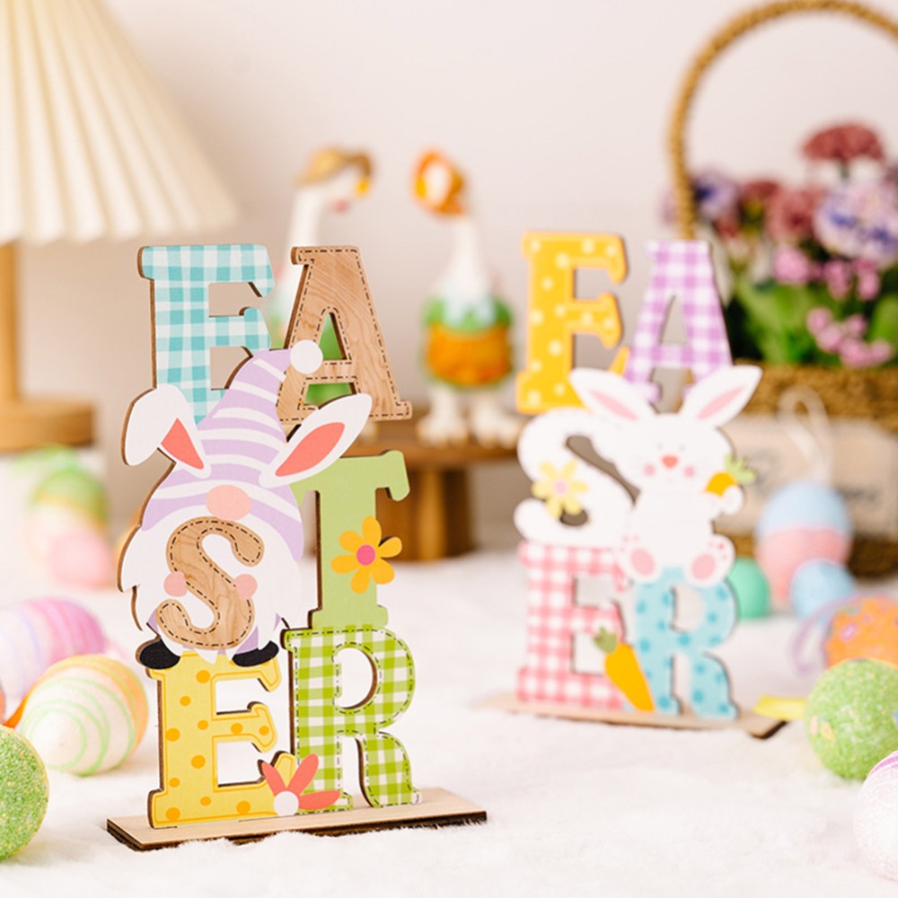 Diy Colorful Letter Wooden Ornament Rabbit Gnomes Easter Decoration Supplies Home Accessories - Image 3