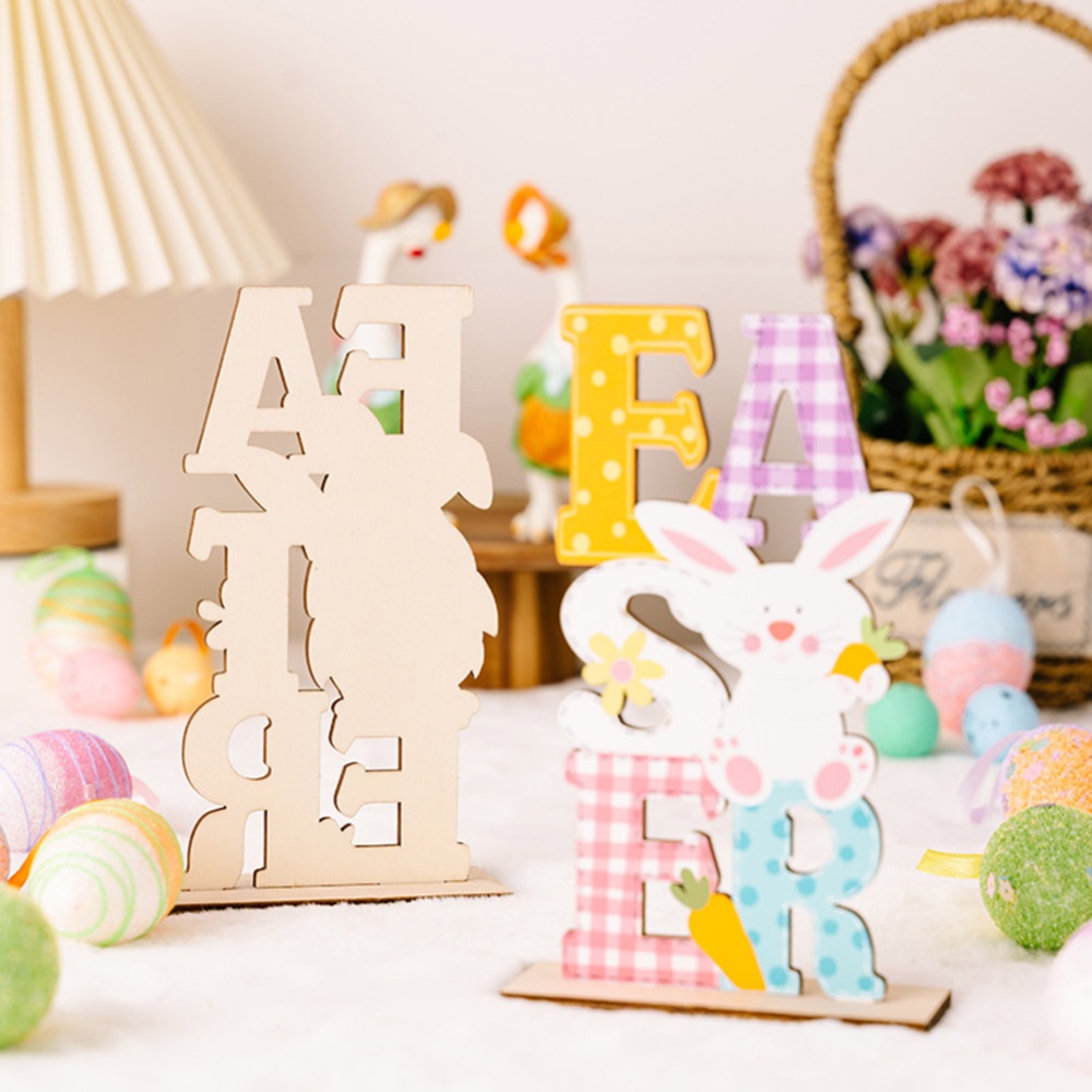 Diy Colorful Letter Wooden Ornament Rabbit Gnomes Easter Decoration Supplies Home Accessories - Image 2