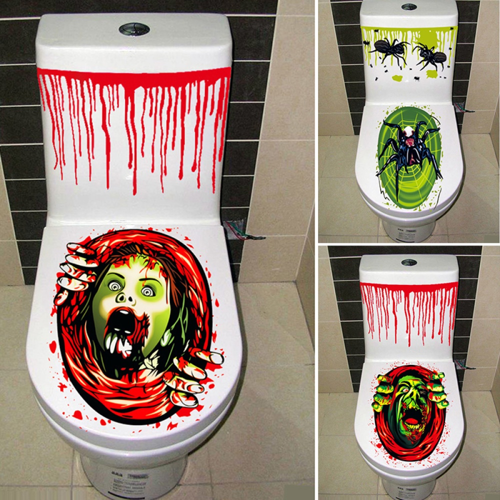 Gruesome Bathroom Toilet Seat Lid and Cistern Sticker Closestool Cover Party Decoration Clown - Image 3