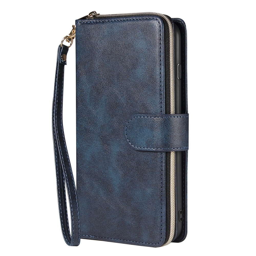 For Iphone 6/6s/6 Plus/6s Plus/7 Plus/8 Plus Pu Leather Mobile Phone Cover Zipper Card Bag + Wrist Strap blue - Image 3