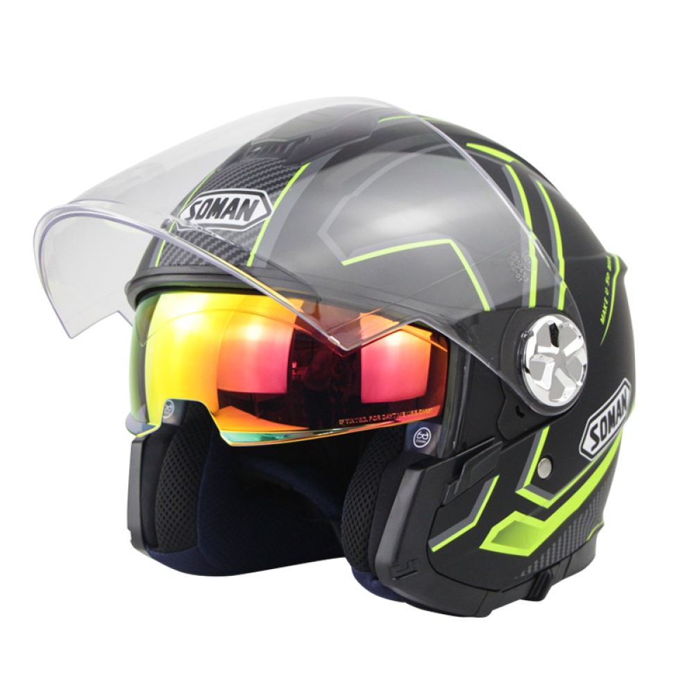 Motorcycle Helmet 3/4 Electrical Helemets Dual Visor Half Face Black and yellow sky array_XL - Image 3