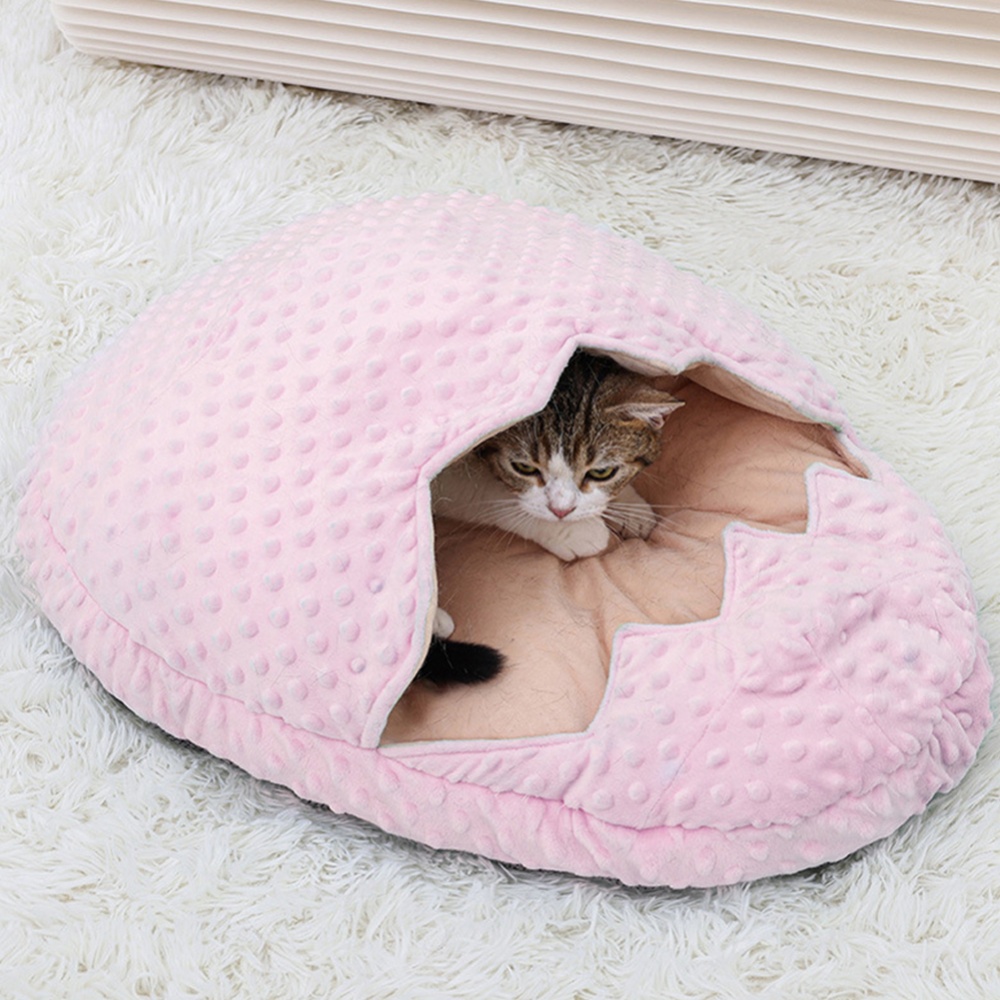 Cat Beds Eggshell Design Cute Warm Nest Soft Plush Mat Cats Sleeping Bed Semi-closed House Pets Supplies 45 x 60 12CM Gray - Image 3