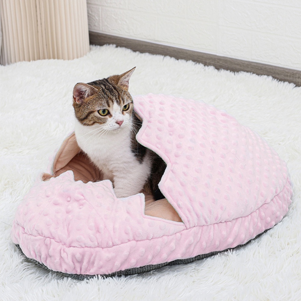 Cat Beds Eggshell Design Cute Warm Nest Soft Plush Mat Cats Sleeping Bed Semi-closed House Pets Supplies 45 x 60 12CM Gray - Image 2