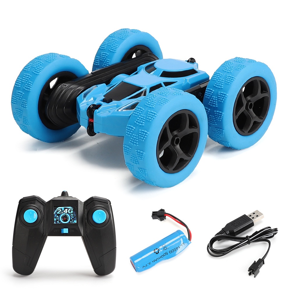 Remote Control Stunt Car Four Wheel Drive Double Side Crawling Deformation Rollover Children Charging Toy blue - Image 3