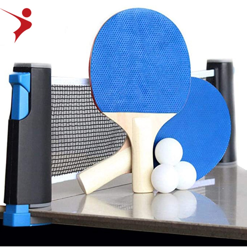 Portable Table Tennis Set Ping Pong Racket Ball Retractable Net Rack Sports Equipment English Manual Gray Blue - Image 3