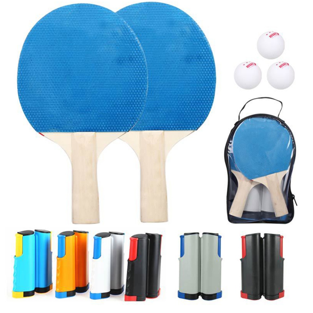 Portable Table Tennis Set Ping Pong Racket Ball Retractable Net Rack Sports Equipment English Manual Gray Blue - Image 2