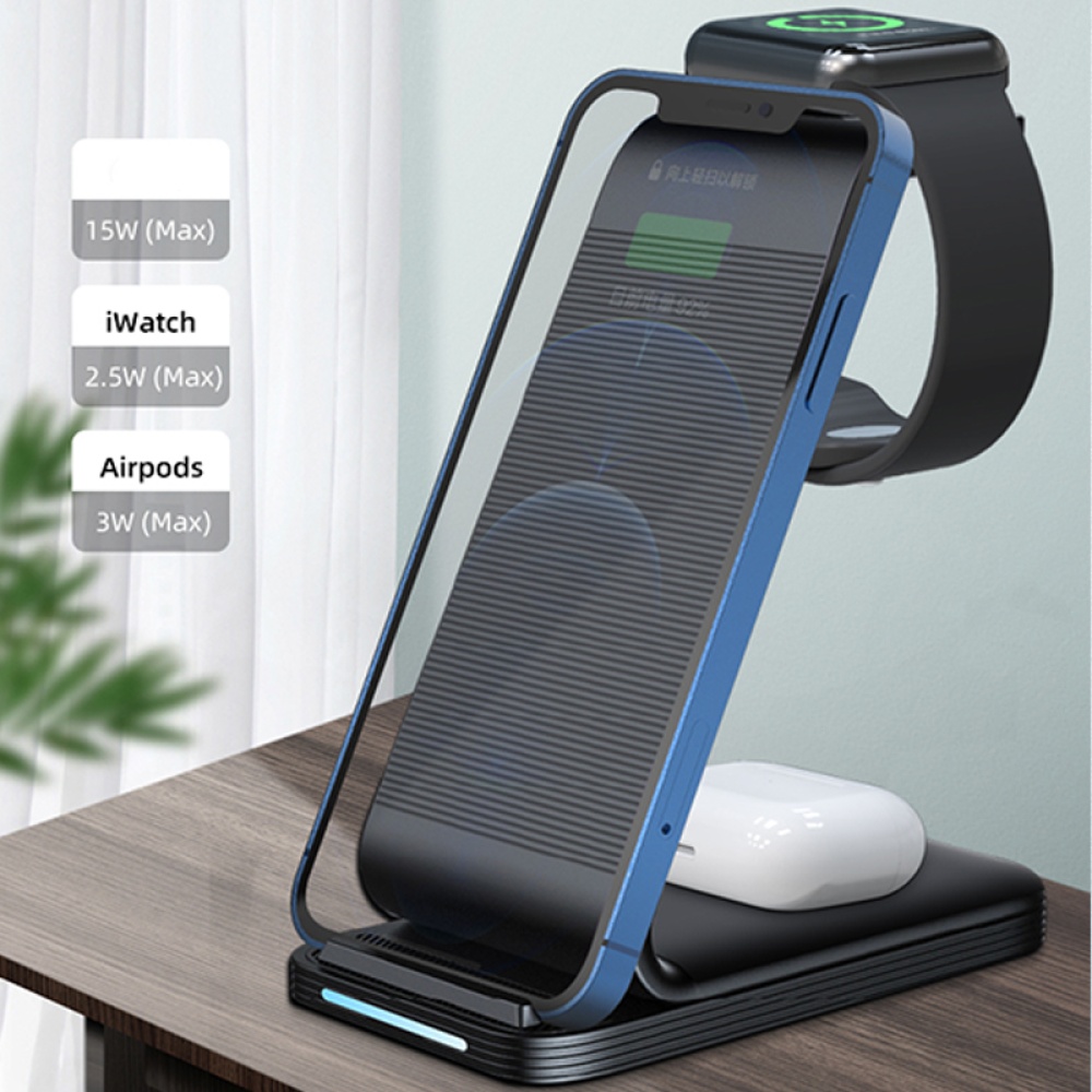 3 In 1 Wireless Charger For Mobile Phones Headsets Watches Charging Stand black - Image 3