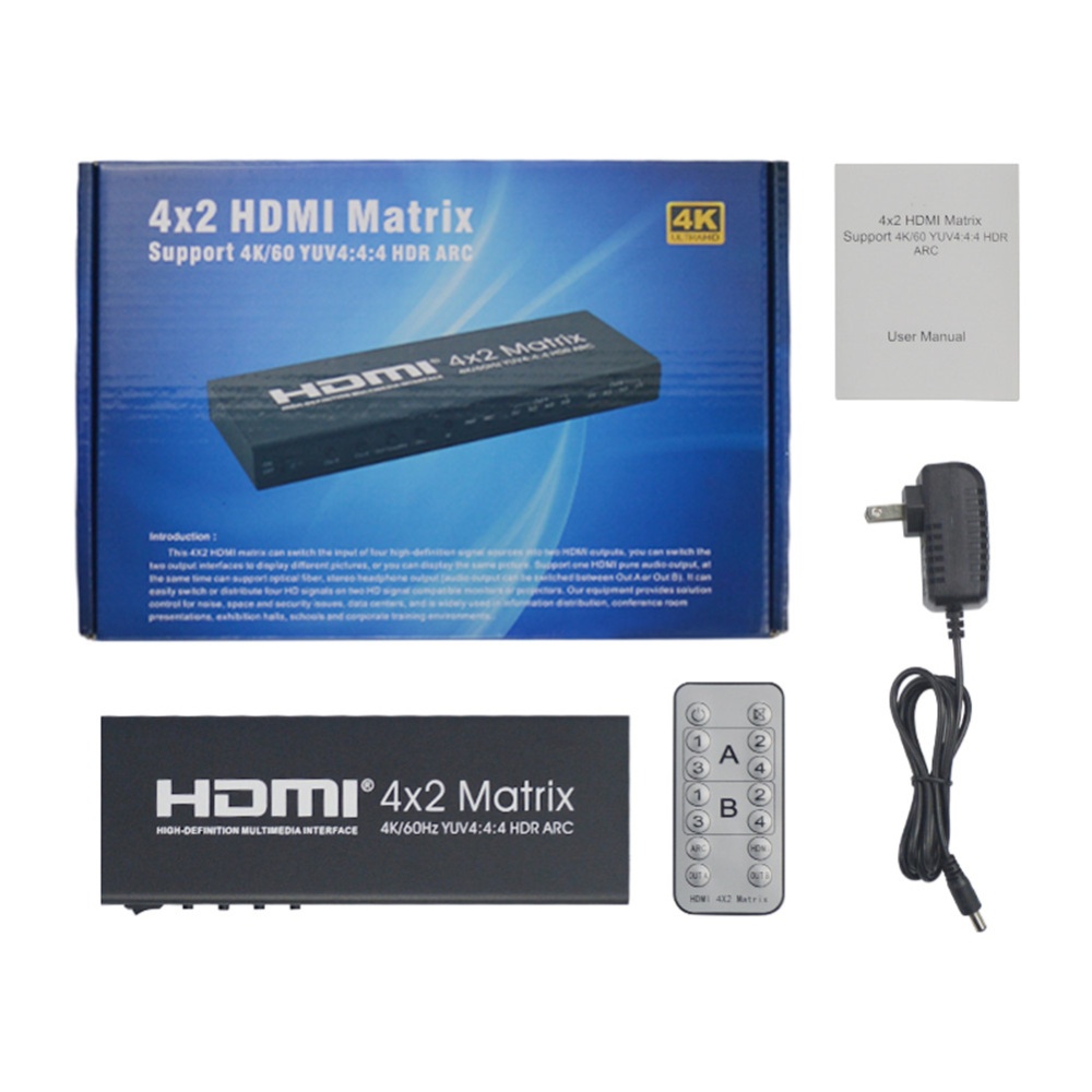 For HDMI 2.0 4X2 Array Support 4K/60 YUV4:4:4 HDR ARC Infrared Remote Control Without Battery black - Image 3