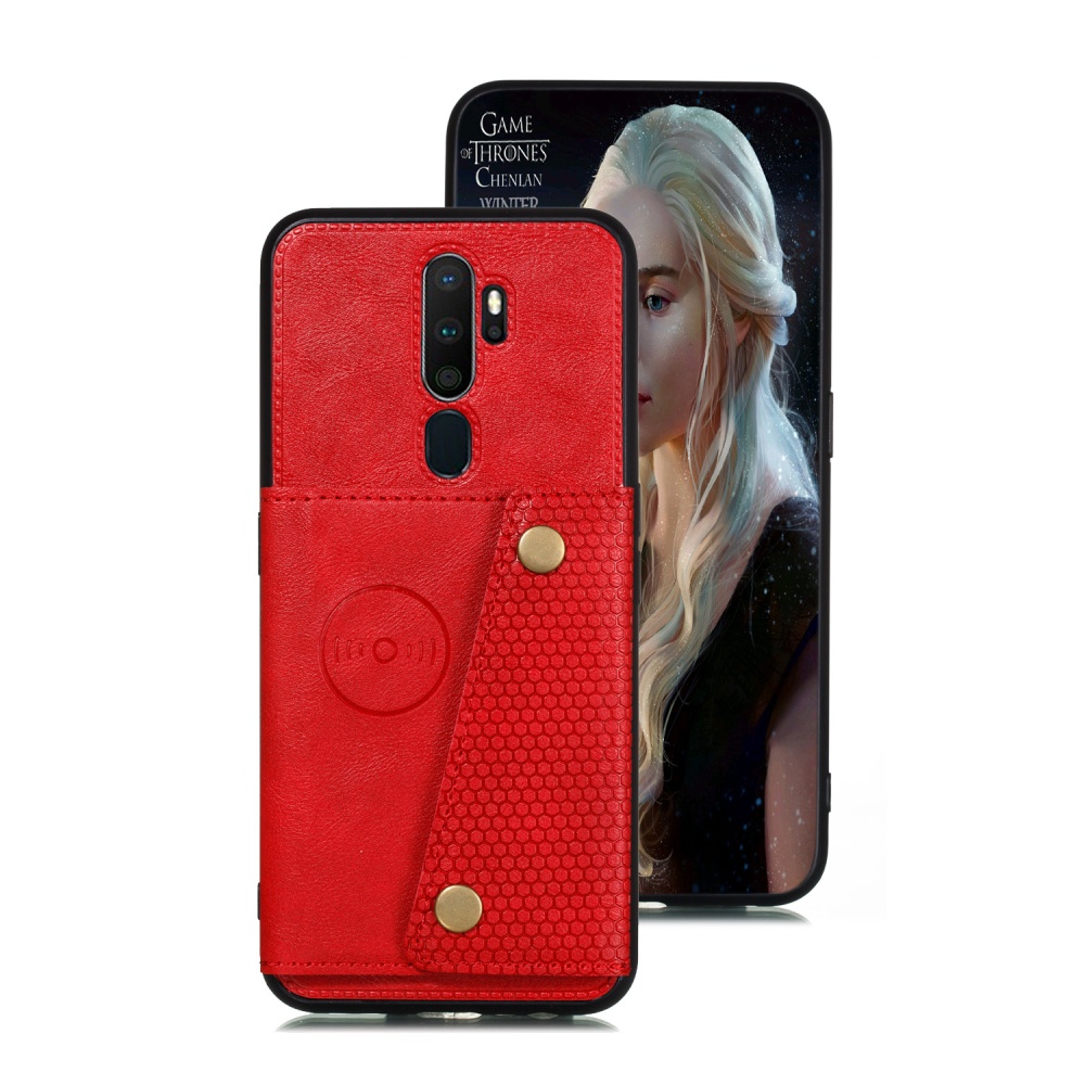 For OPPO A9 2020/Realme XT/Reno 2 Mobile Phone Shell Classic Textured Pattern Buckle Closure Design Anti-fall Smartphone Case red - Image 2