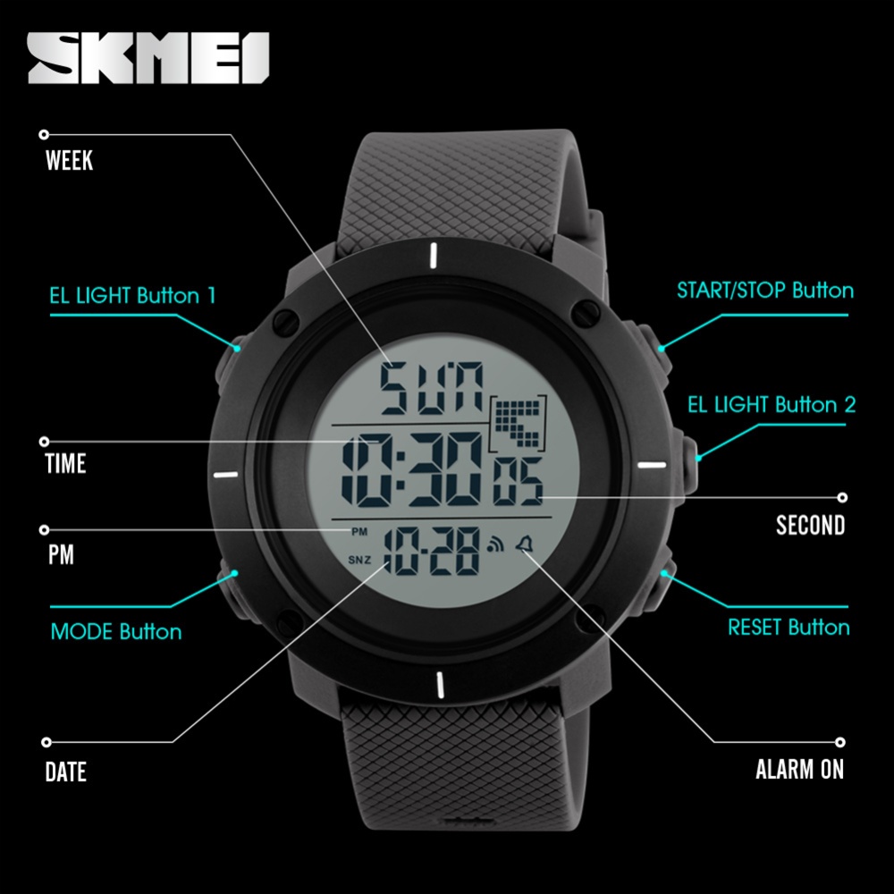 SKMEI Men Electronic Watch Led Luminous Multi-functional Fashion Waterproof Outdoor Sports Wristwatch (large) blue large - Image 3