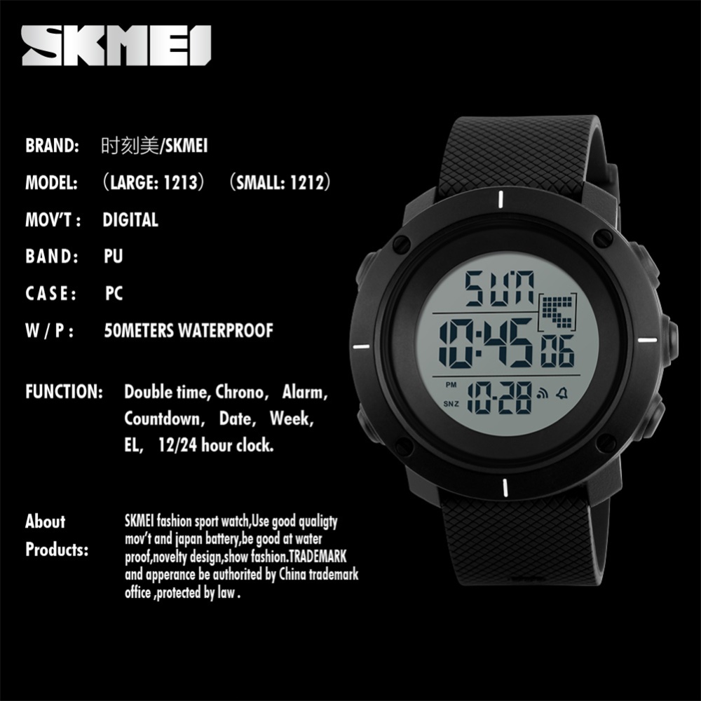 SKMEI Men Electronic Watch Led Luminous Multi-functional Fashion Waterproof Outdoor Sports Wristwatch (large) blue large - Image 2