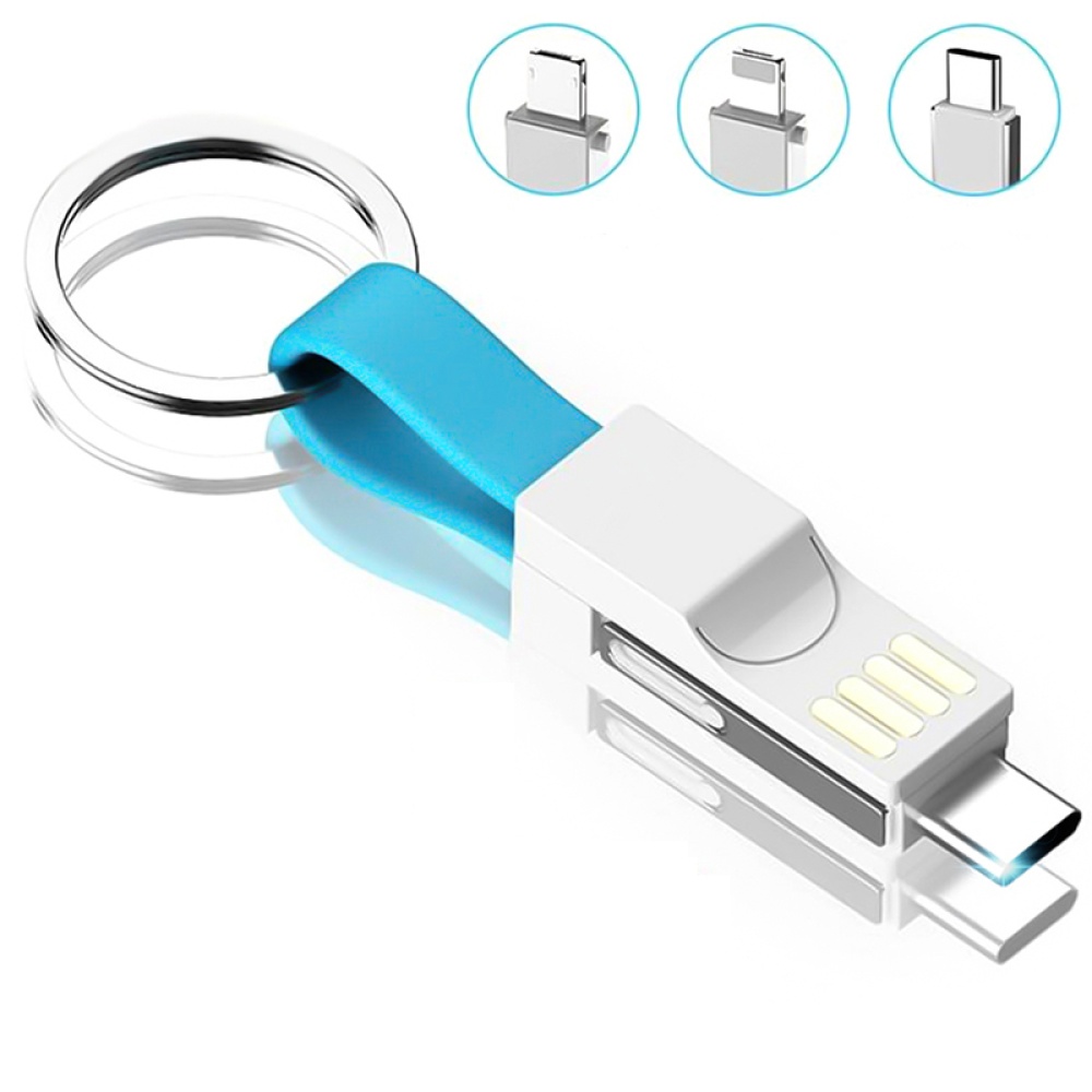 13 Cm Usb Cable 3 In 1 Type C Micro Portable Charging Data Cables blue - Image 3