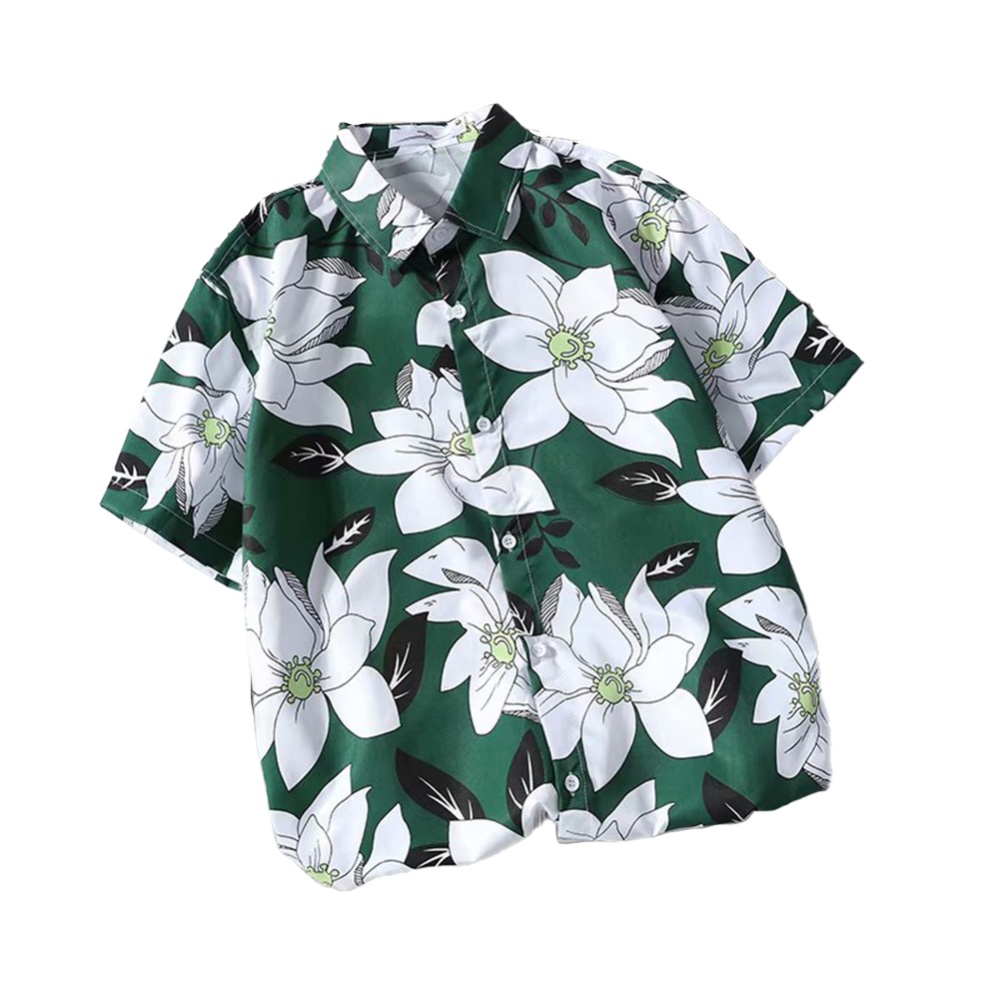 Summer Men Short Sleeves T-shirt Fashion Hawaiian Style Printing Tops Lapel Loose Pullover Beach Shirt 8877 lotus L - Image 3