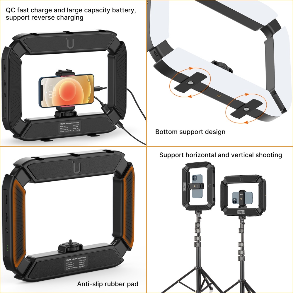 Rechargable Smartphone Video Rig Vertical Shooting LED Ring Light DSLR Handle Vlog Grip black - Image 3