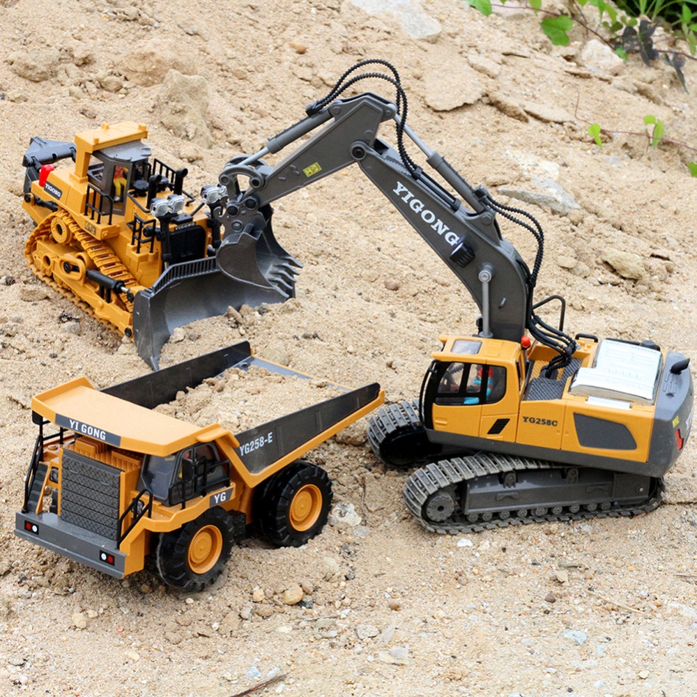 Remote Control Engineering Car Toy RC 11 Channel Excavator Green Grey - Image 3