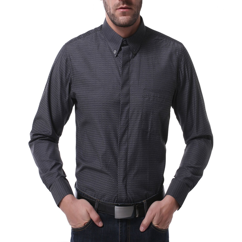 Men's Leisure Shirt Autumn Solid Color Long-sleeve Business Black _L - Image 2