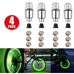4 Pcs/set Alloy Silver Plated Automobile Hot Wheels Dual Sensor Valve Tire Lights Wheel Decoration Green