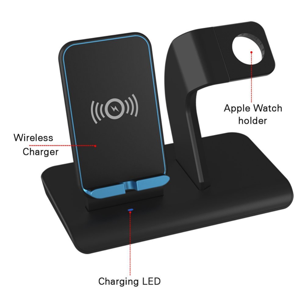 2 in 1 Qi Wireless Charger Stand Apple Watch Charging for iPhone X/8/8 Plus Series 3,2,1 Silver - Image 3