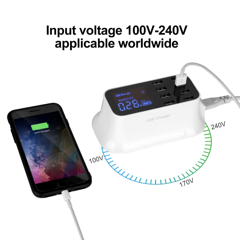 8-Port USB Adapter Desktop Wall Charger Smart LED Display Charging Station US plug - Image 3