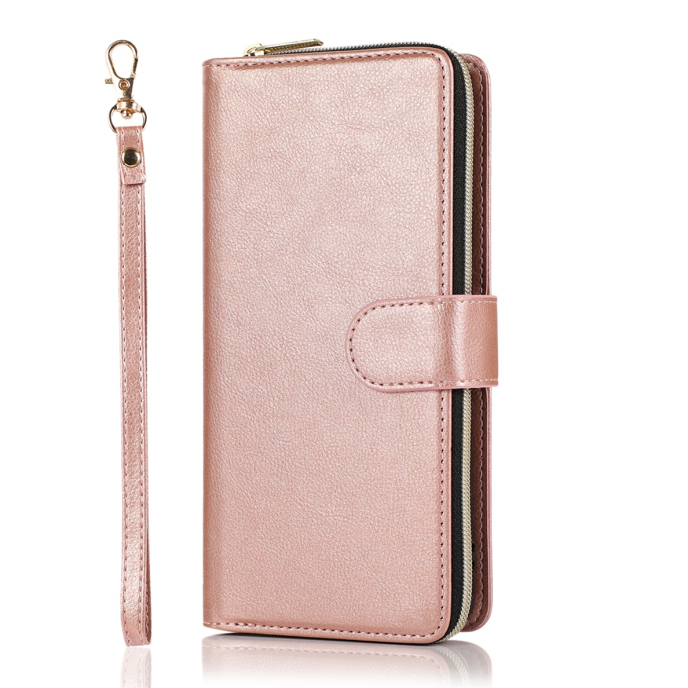 For Samsung A01/A21/A31/A41/A51 Pu Leather Mobile Phone Cover Zipper Card Bag + Wrist Strap Rose gold - Image 3